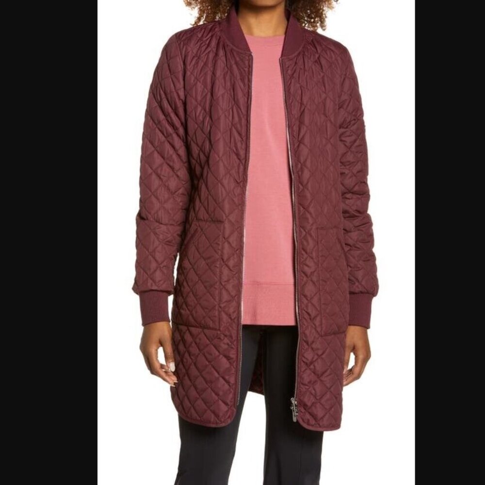 Zella Maroon Long Quilted Puffer Coat
